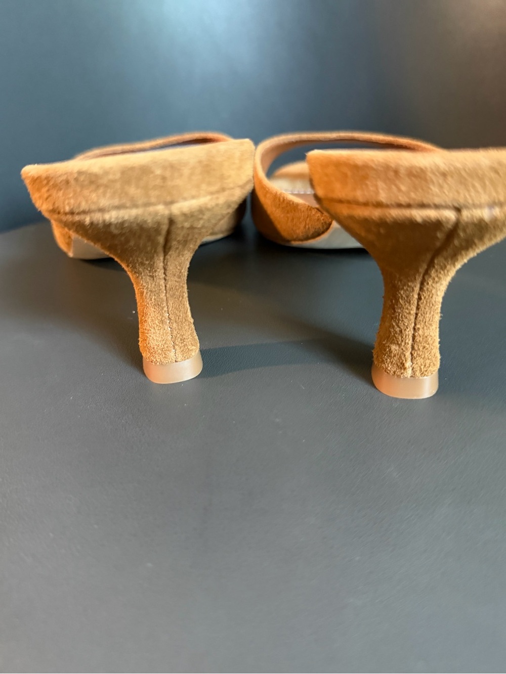 STAUD Caramel Suede Open-Toe Kitten-Heel Mules - Picture 9 of 12